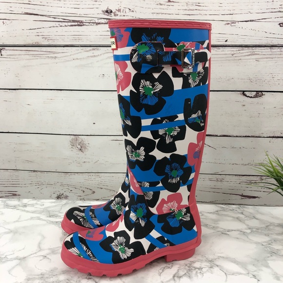 Hunter Shoes - Hunter Original Tall Floral Stripe Rain Boots SZ 7